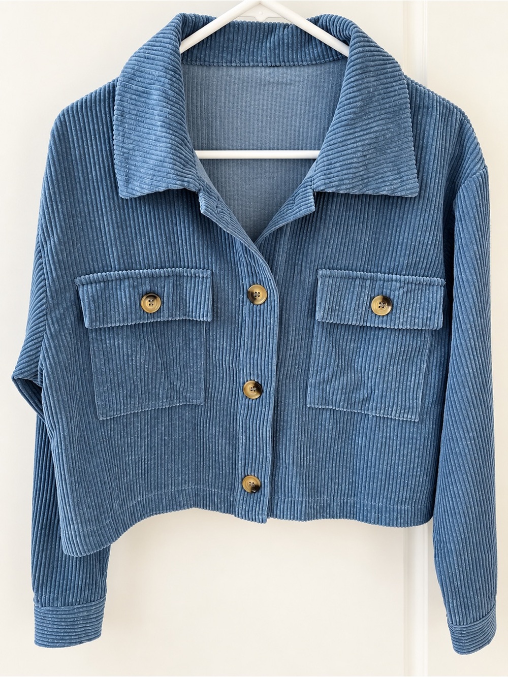 New! Blue Corduroy Cropped Button-Up Jacket/Shacket - Size Sm
